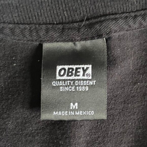 OBEY (Size M) Camo Label Name Black T-Shirt - Picture 4 of 6